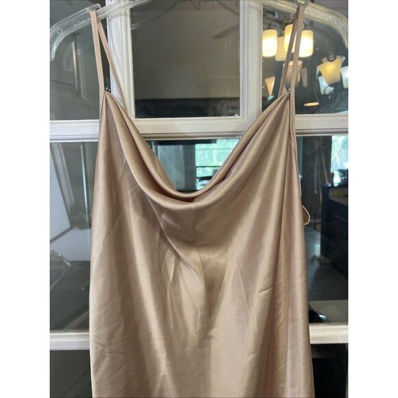 Bebe Gold Satin Cowl Neck Slip Midi Dress Large Y2K.    Bb - Picture 3 of 6